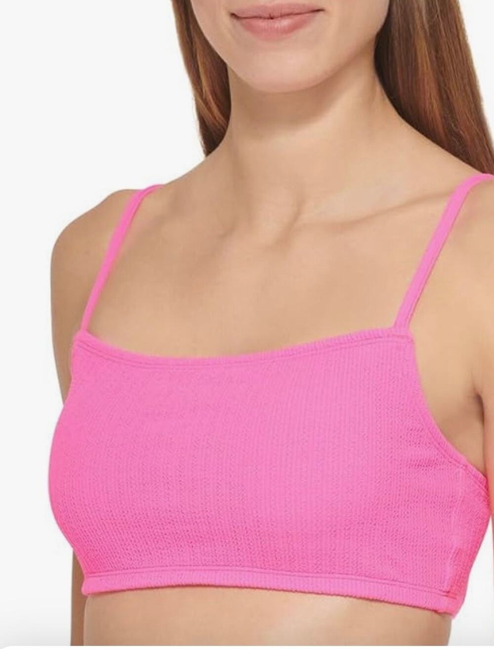 DKNY Neon Pink Textured Bralette Swim Top M NWT